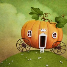 Fairytale pumpkin carriage on hill